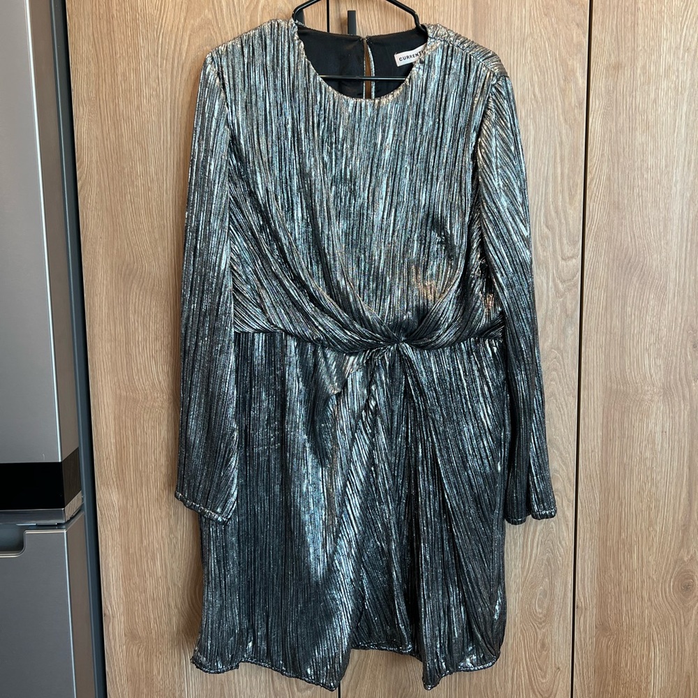 NWT Currently Silvery Sparkly Draped Long Sleeve Dress